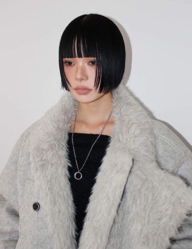 (3oz Quilting) FUR-COLLAR DOUBLE SHORT COAT