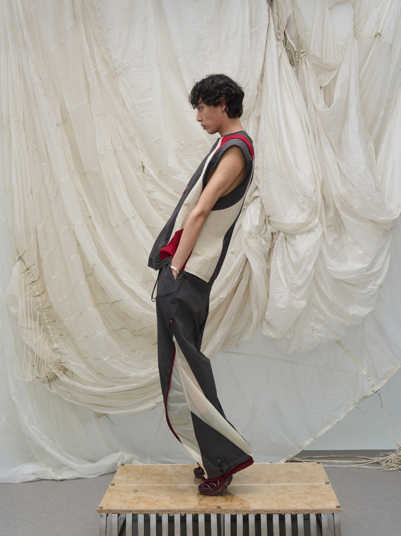 RELABEL Time Element (Overlay & Spread) Double Layered Mesh Patchwork Nylon Colour Block Sports Tank Top
