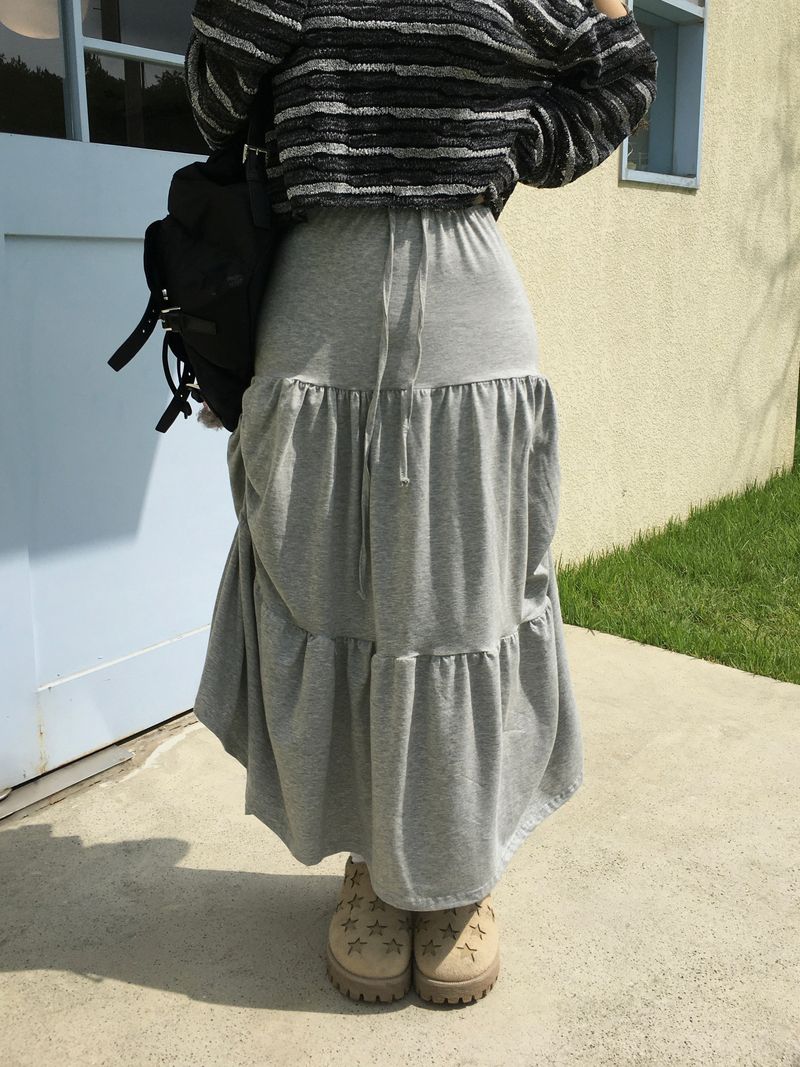 Shuming Unbal Shirring Banding Long Skirt (2c)  