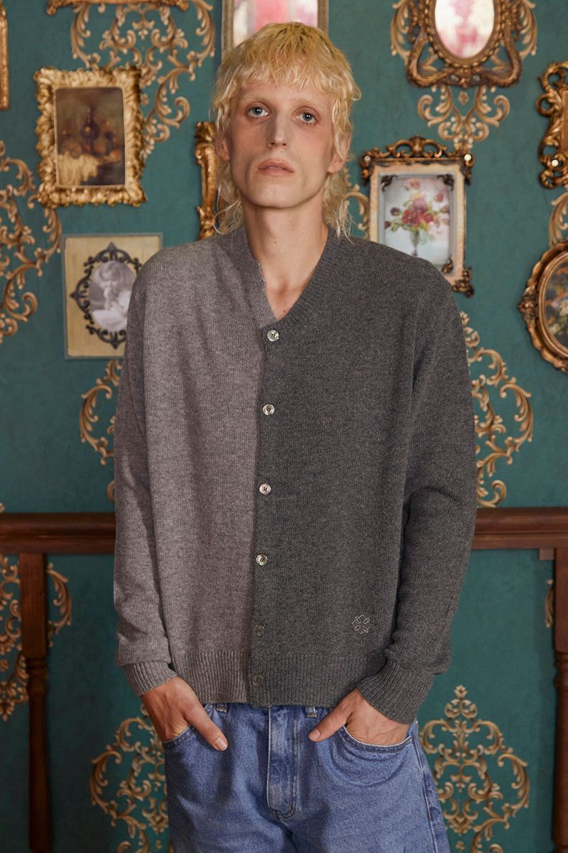 ASYMMETRY WOOL CARDIGAN / CHARCOAL&GREY
