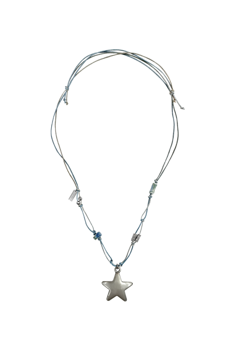 Silver star ocean blue rope necklace