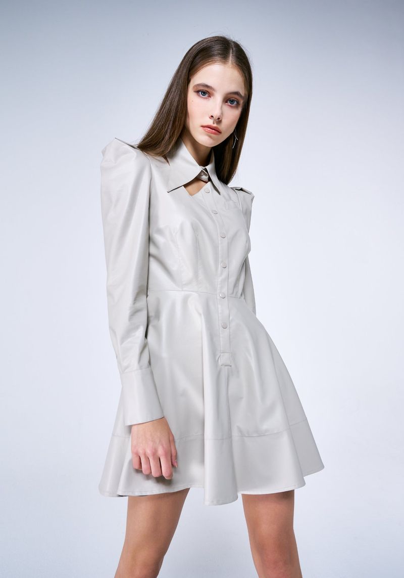 VEGAN LEATHER FLARED DRESS