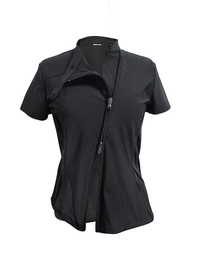  CURVED ZIP-UP SHIRT . COOL BLACK