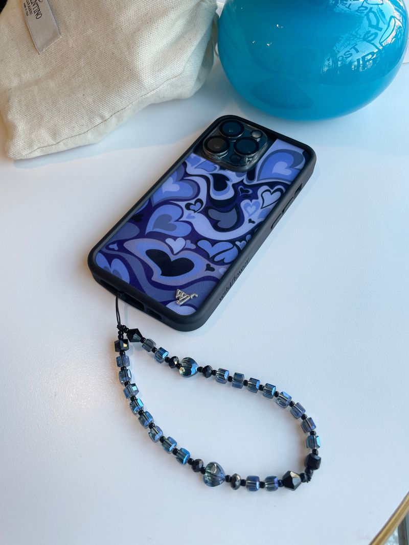 Deep Blue Heart Me Crystal Phone Strap