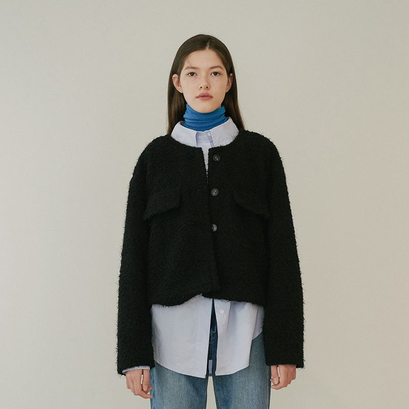 ROUND COLLARED CROP JACKET (BLACK)