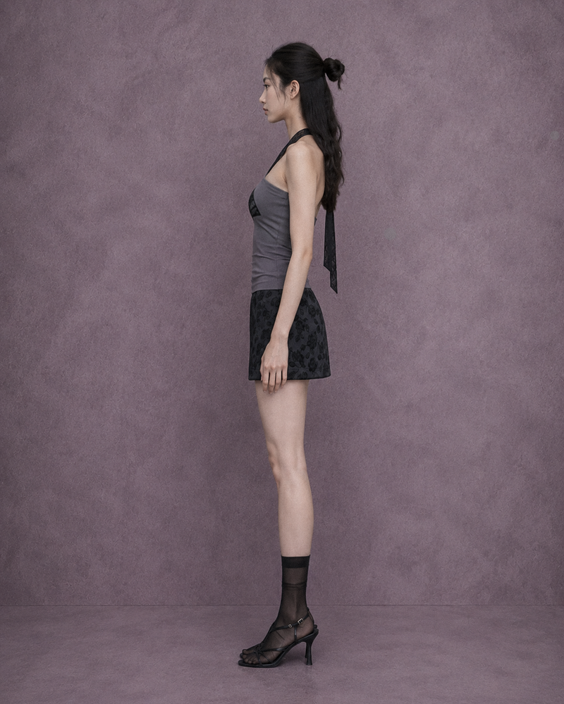 Knotted Satin Mini Skirt #Black(黑)