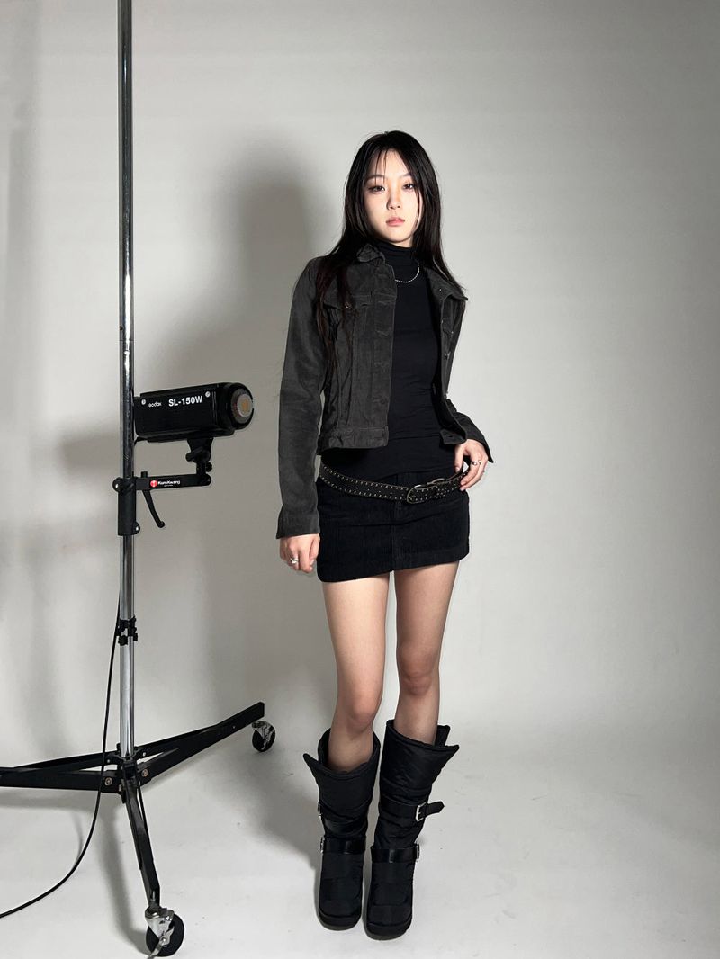 Padded fur belt long-boots (Black)