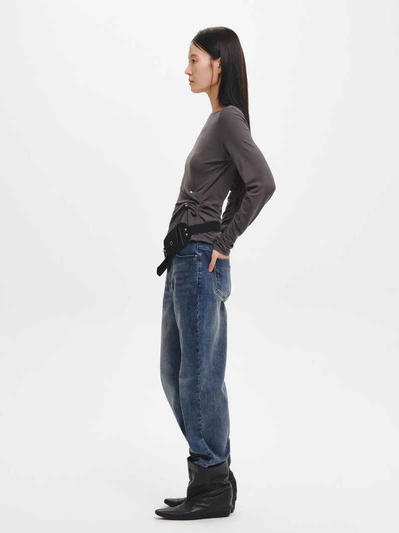 WOMAN DRAPE PIERCING T-SHIRT