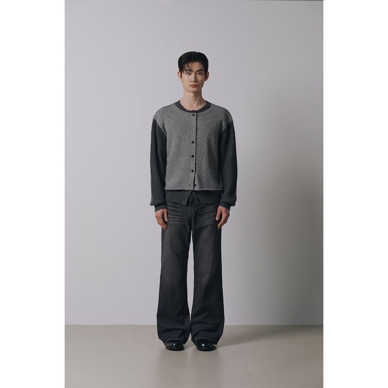 Layered wool knit cardigan(Charcoal)