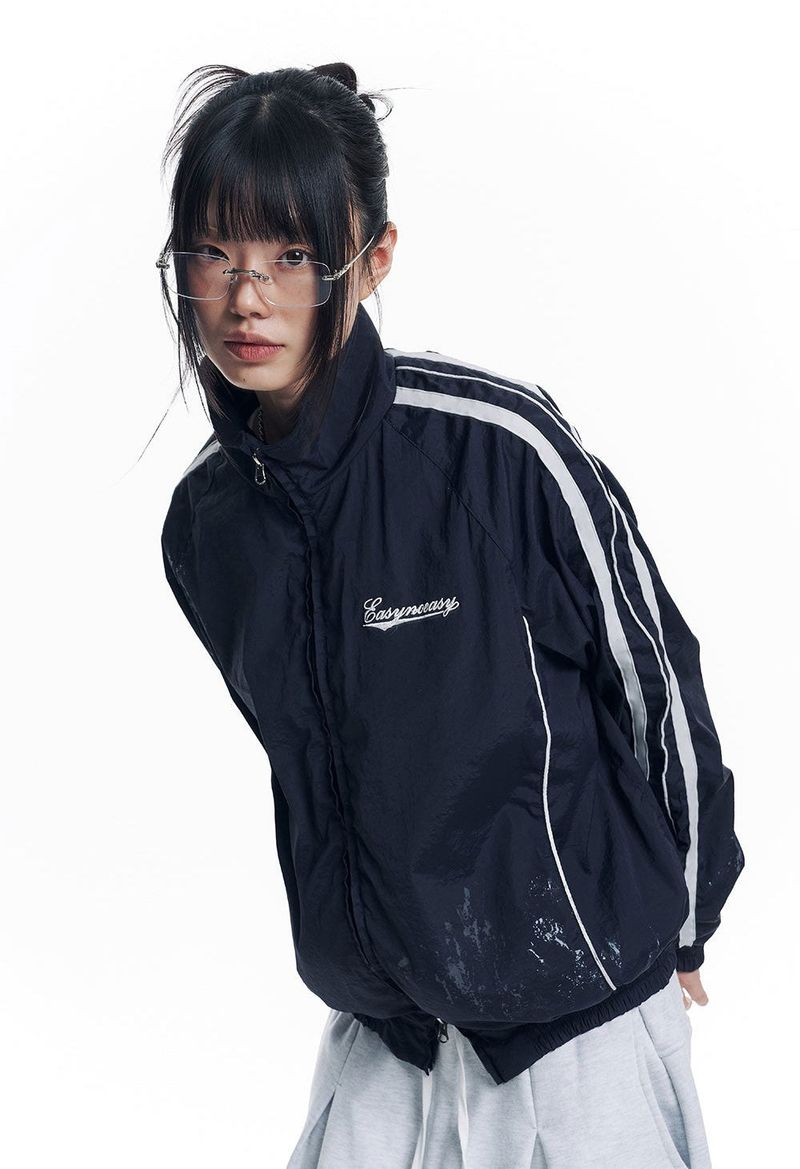 Dirty Nylon Piping Track Jacket - Navy