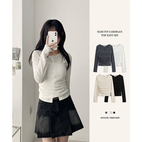 hijjoo（ハイチュー）の「Light Ribbed Burton Cardigan Tube Top Set（Setup）」