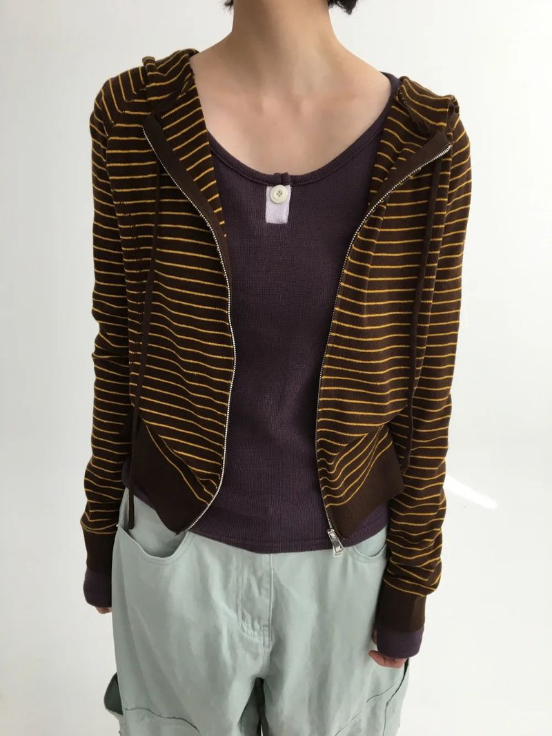 Bobby Striped Knit Zip-Up Hoodie (7color)