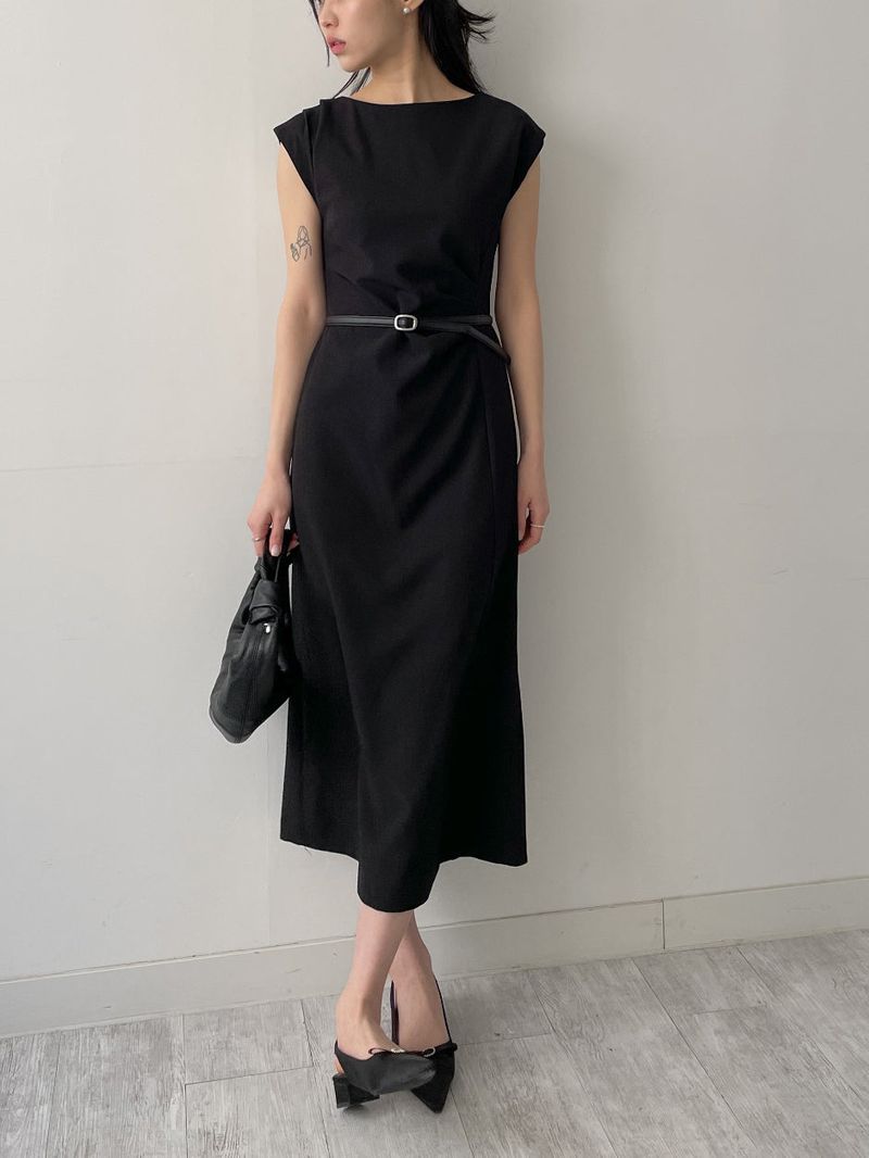Boat Neck Shirring H-Line Long One Piece