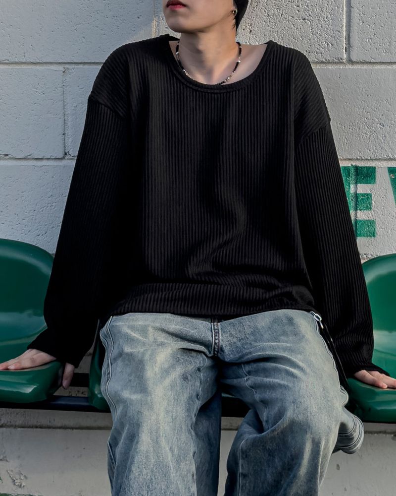 Hug Oversized Ribbed U-Neck Knit