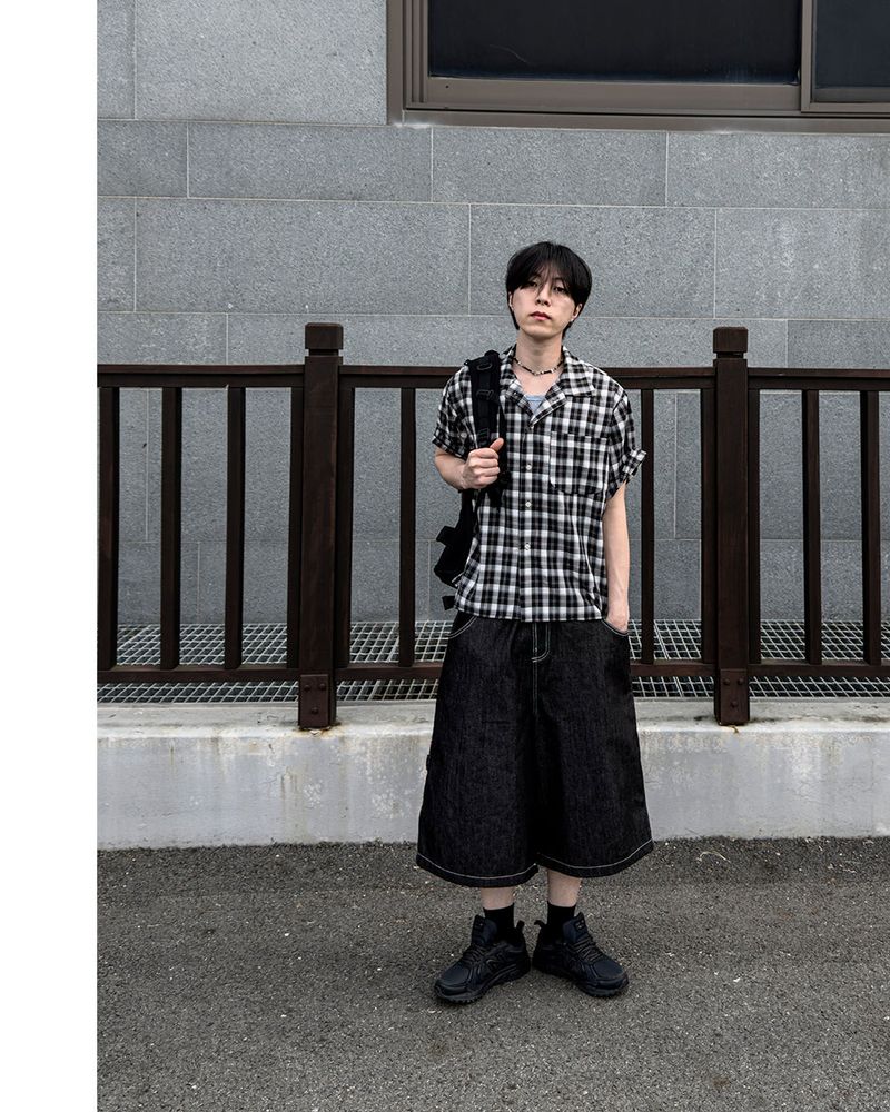 Rendro Square Check Half Shirt