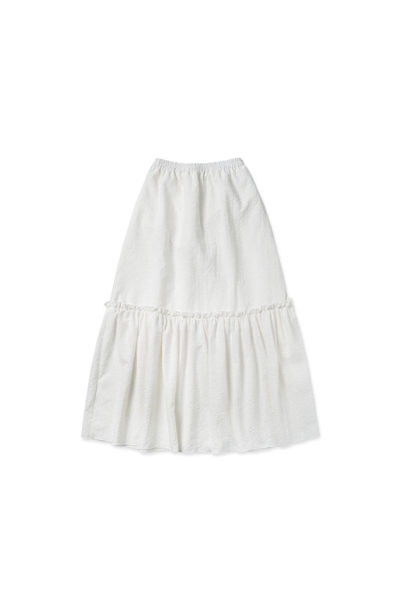 Gather check shirring skirt_ivory
