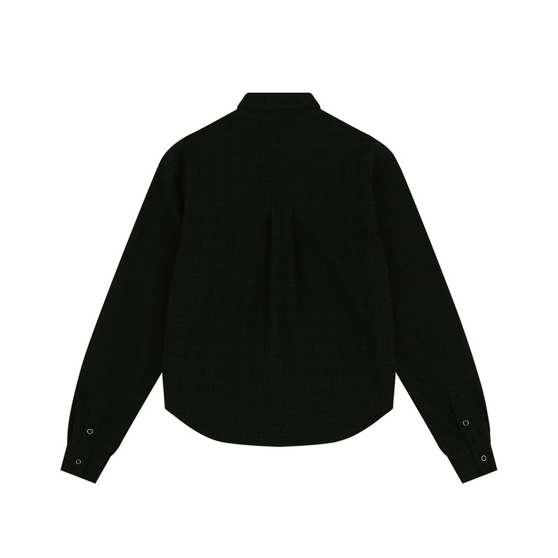 Textured Crop Check Shirt - Black