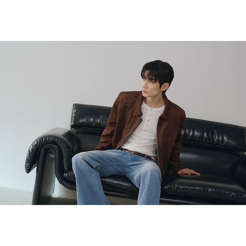 Suede crop biker jacket(Brown)