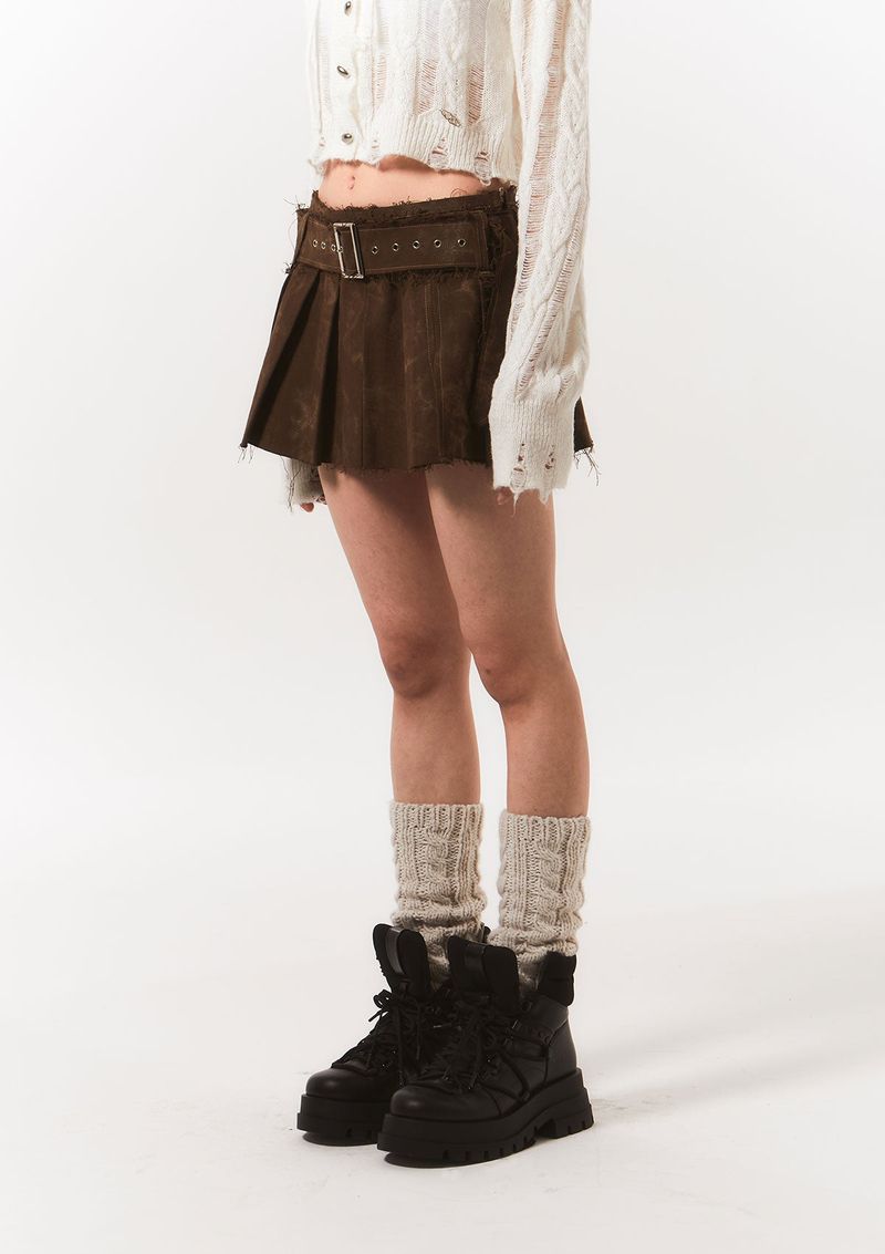 CHERRYQUIRI(チェリーキュリー)の「rough belted pleats sk - brown(Skirts)」