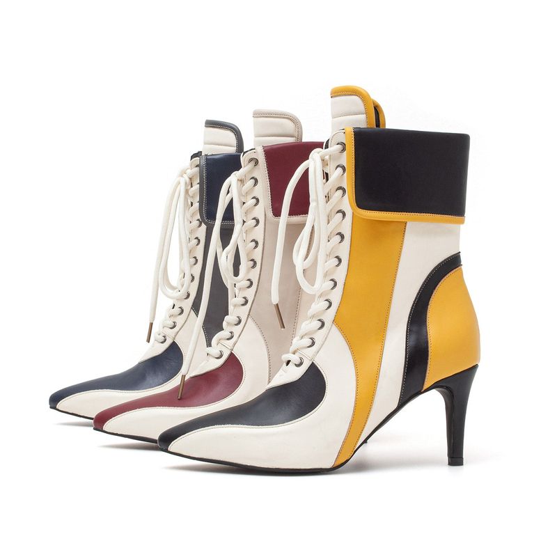 Color Block Biker Boots Heel(Yellow)