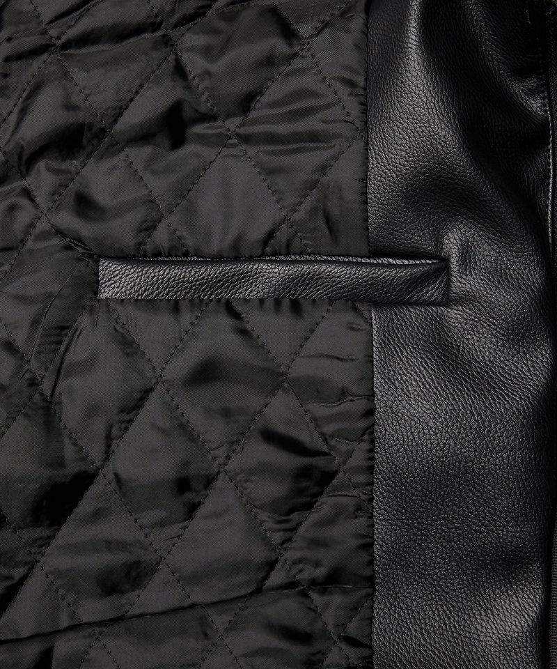 Synthetic Leather Quilted Jacket - Black