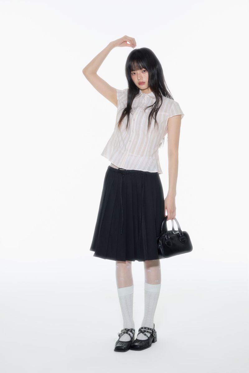 ピンクストライプスリーブシャツ