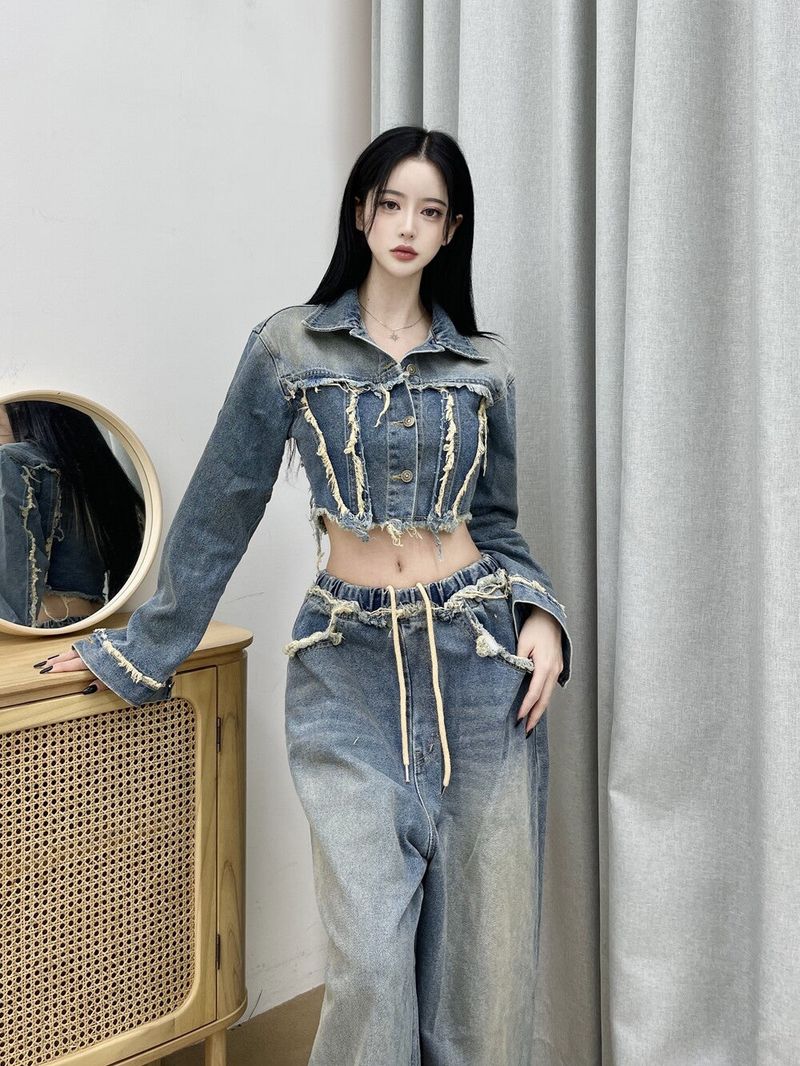 [High quality] 790. Jen damage wide denim pt
