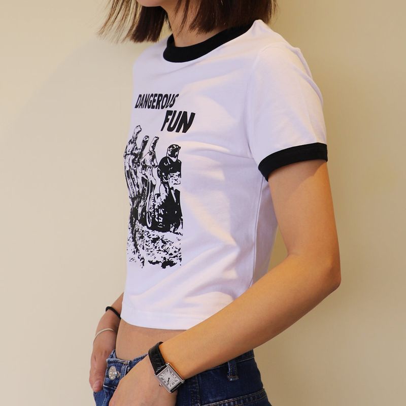 DANGEROUS FUN CROP T-SHIRT (WHITE)