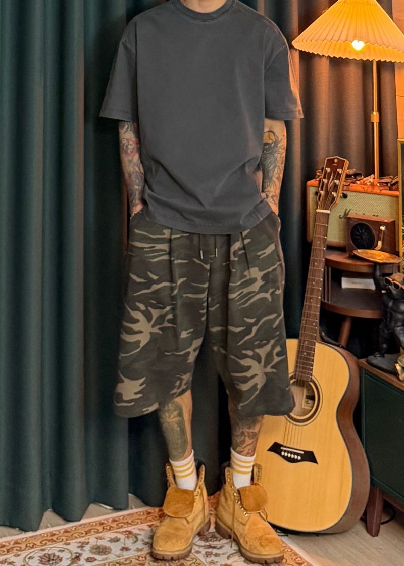 6 One-Tuck Camo Shorts