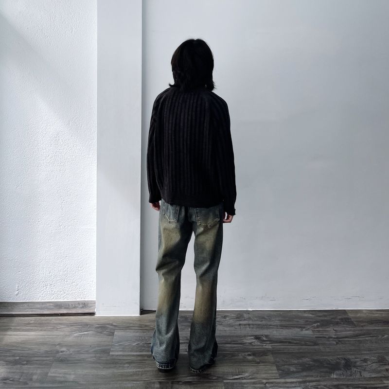 High-Neck Stripe Knit Jacket