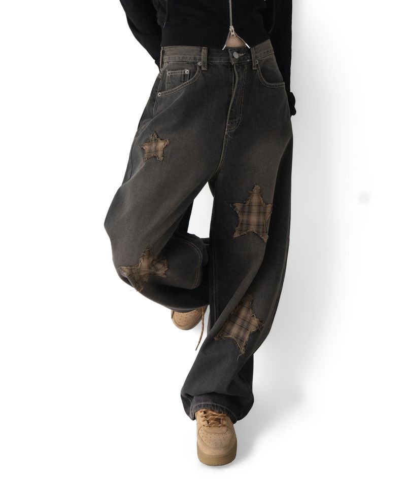 Sina Check Damage Curved Jeans
