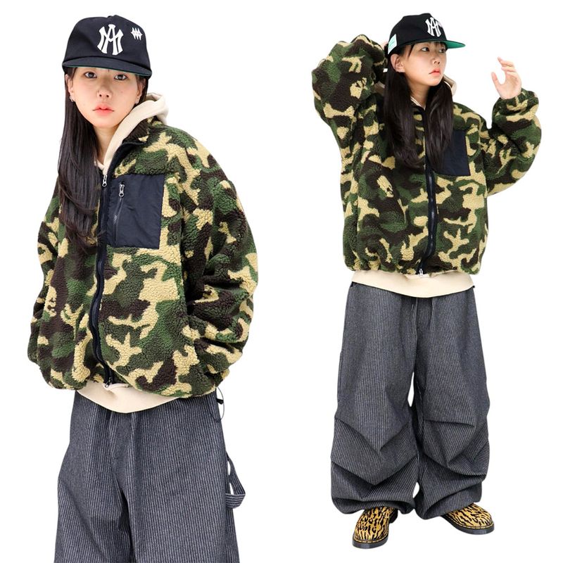 Oversized Camo Sherpa Zip-Up