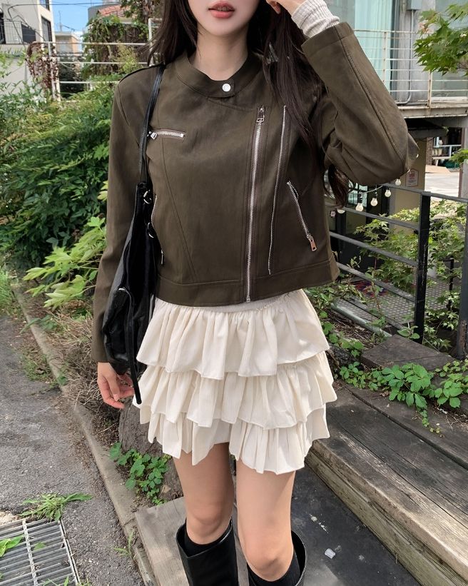 Dock Unbalance Zipper Crop Leather Jacket