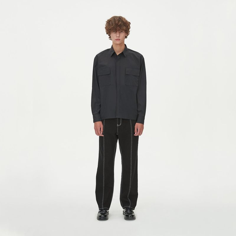 TWO POCKET HIDDEN BUTTONS SHIRTS_BLACK