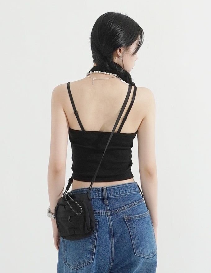 Vintage American Halter Neck Ribbed Top