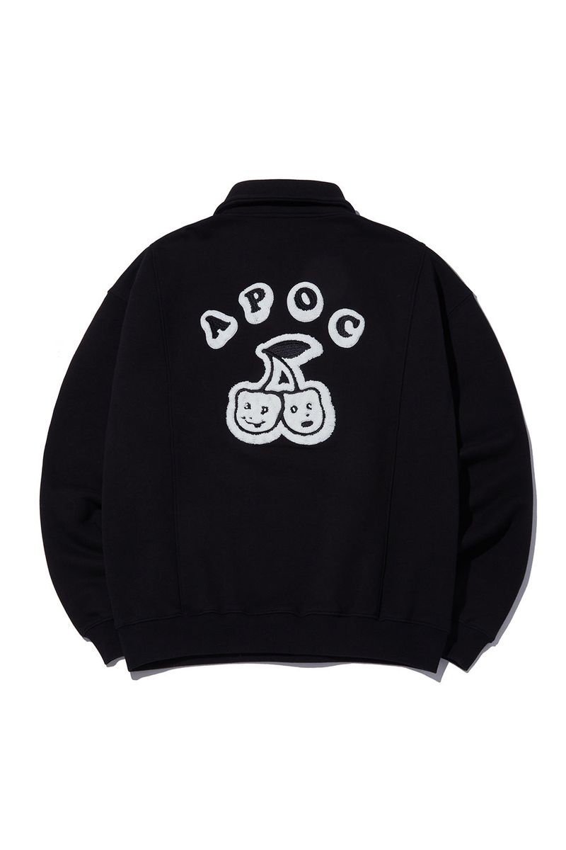 Cherry Bear Half Zipup Crewneck_Black
