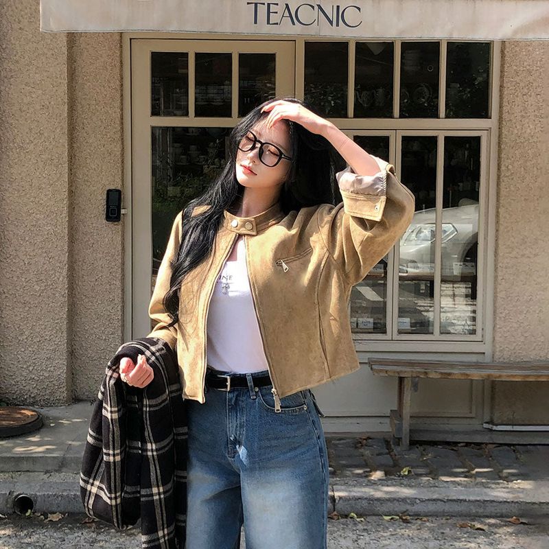 [BELLIDE MADE] BAND COLLAR, SUEDE CROP JACKET