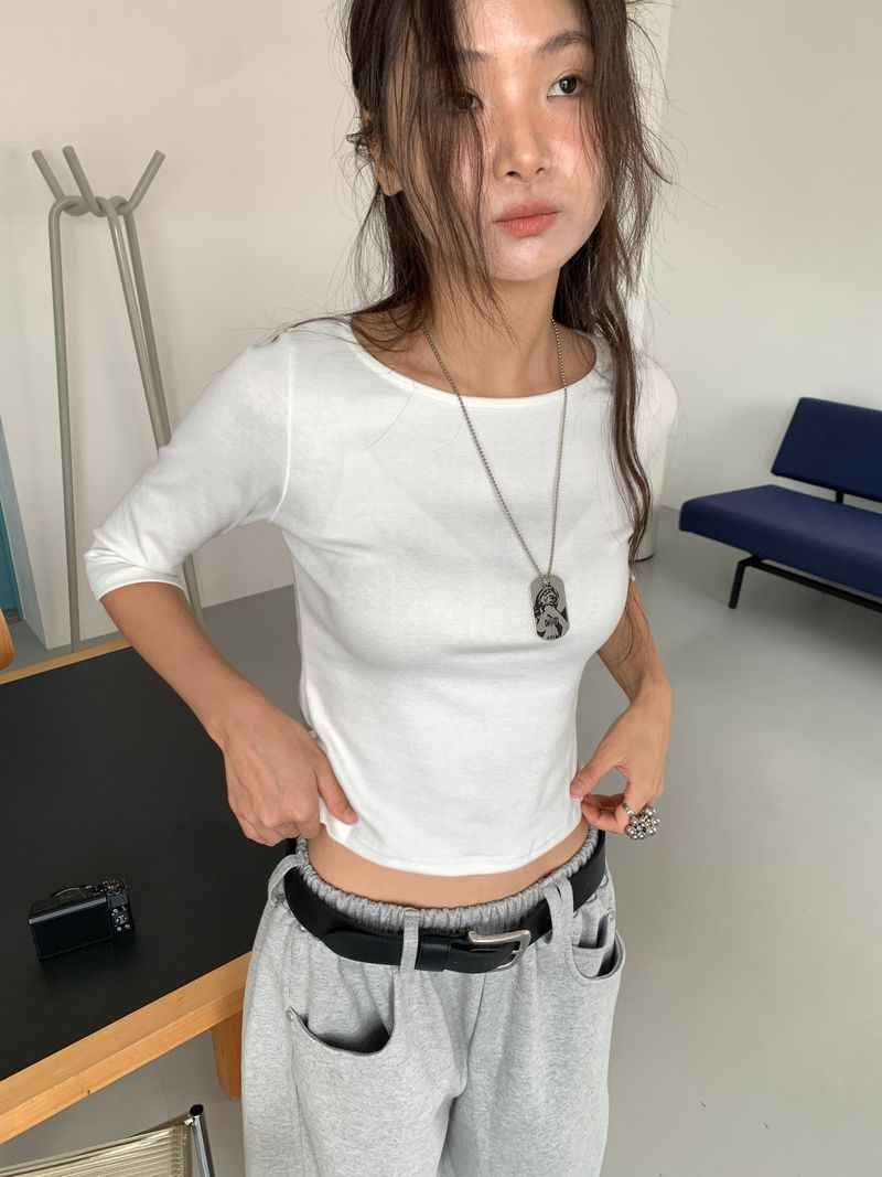 BOAT NECK MID SLEEVE TEE (4C)