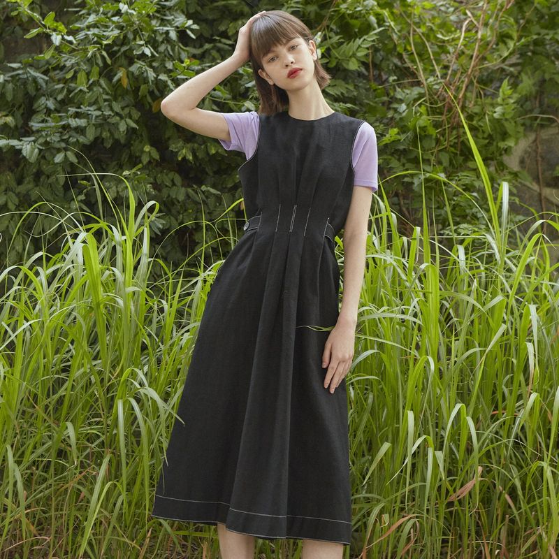 [LINE] Linen Stitch Layered Dress