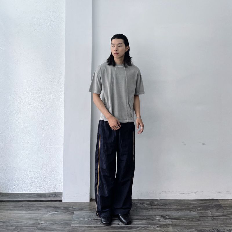ネイビー サイドライン ドレープド パンツ