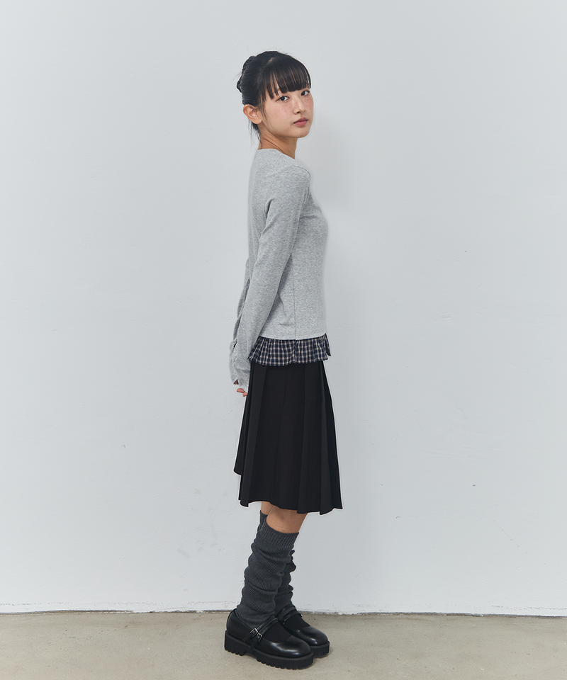 CHECK LAYERED LONG SLEEVE - GRAY