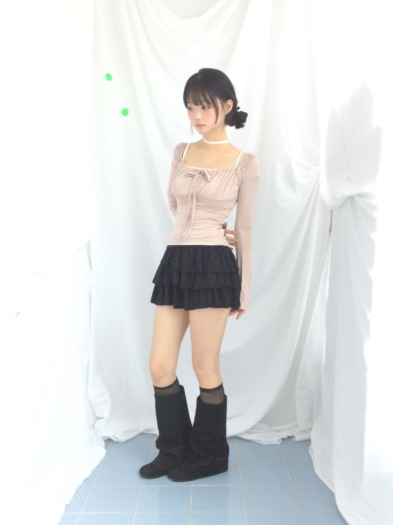 Slim Fit Ribbon Shirring Top