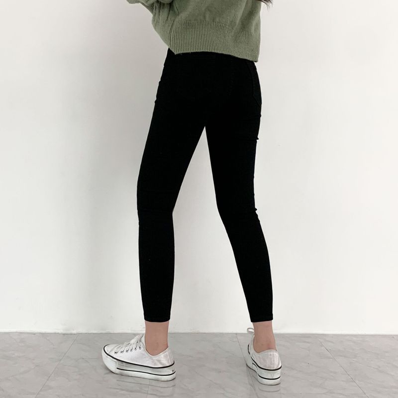 Whiskered Two-Button High Waist Skinny Jeans