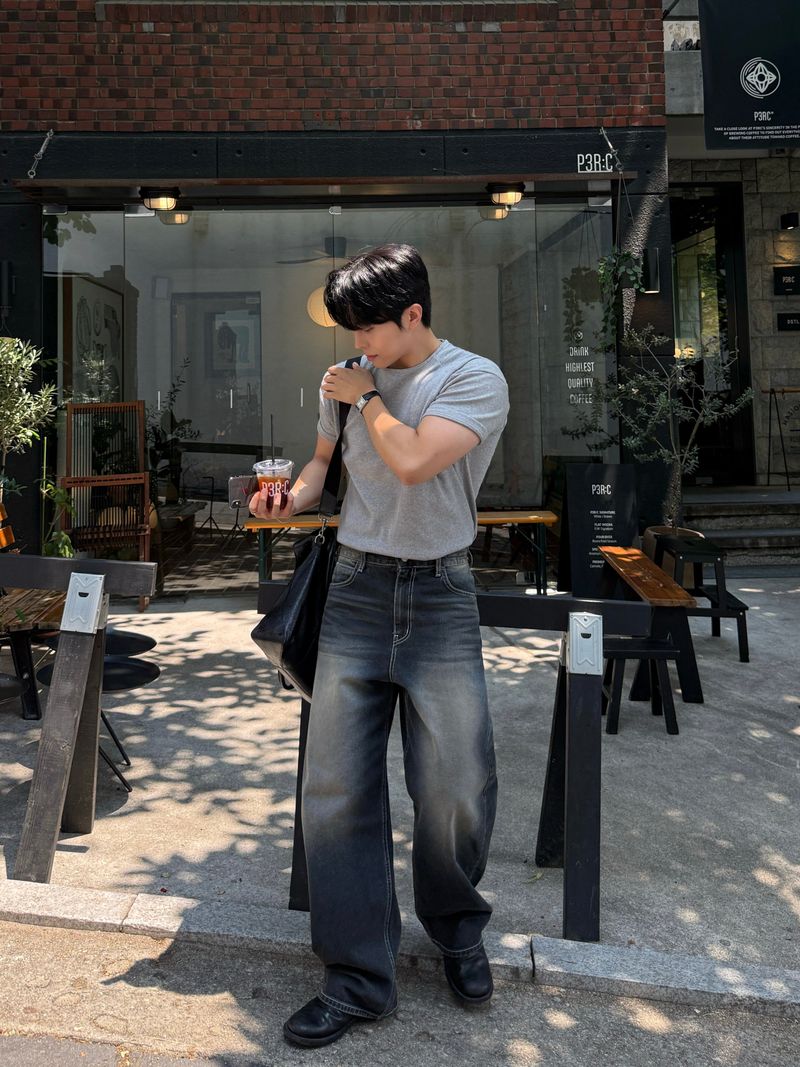 Cove banded wide denim pants