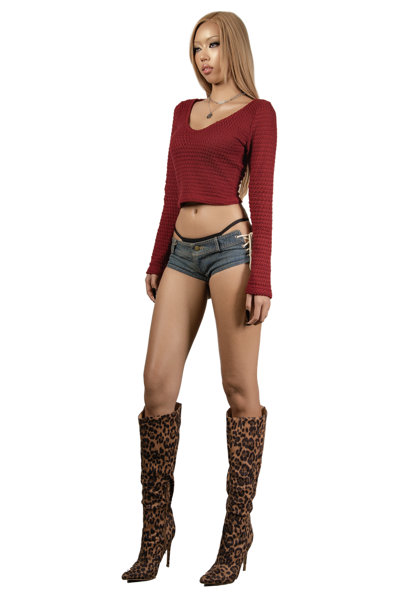 POP Long Sleeve Vneck Cropped Top