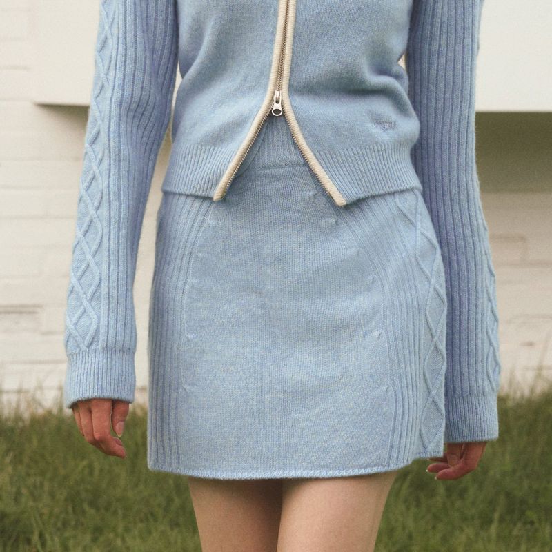 MERINO WOOL KNIT MINI SKIRT - SKY BLUE