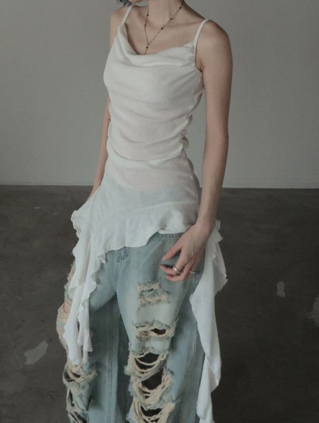 Risen Unbalance Frill Sleeveless