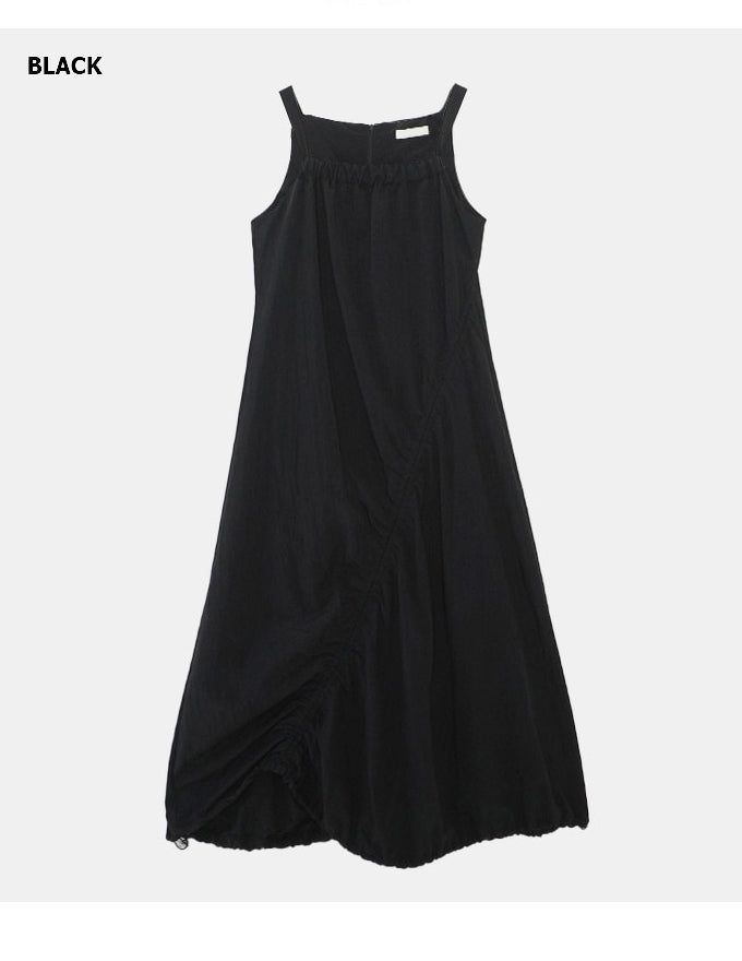 String Shirring Balloon Long Dress