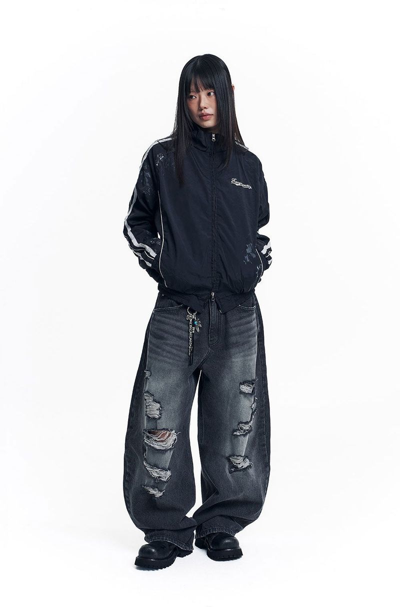 Dirty Nylon Piping Track Jacket - Black