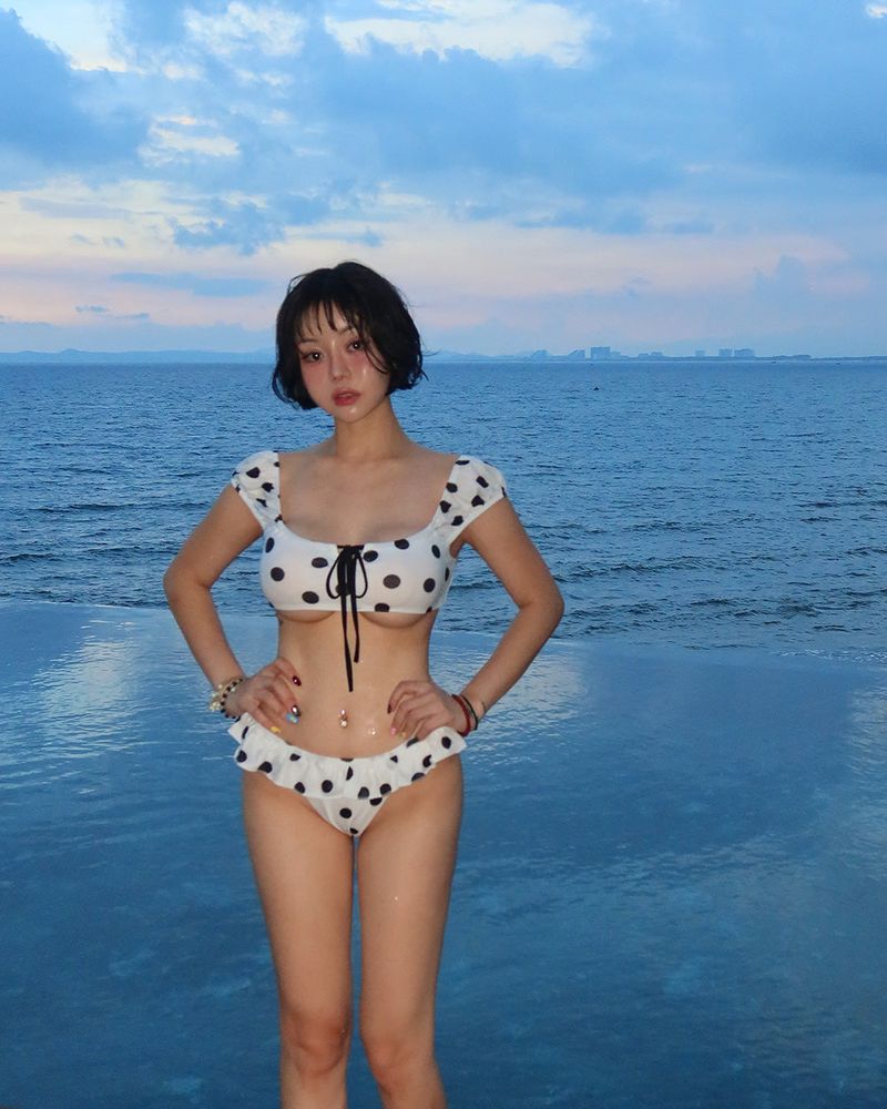 Dot ribbon dot frill bikini